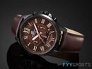 Brown Analog Dial Black Leather Band Men's Watch