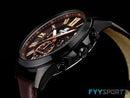 Brown Analog Dial Black Leather Band Men's Watch
